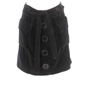 Elevenses Sz 4 Black Lined Velveteen Pleated Belt Pocket Cotton Poly Woven Skirt